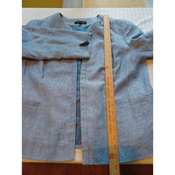 Talbots linen open blazer jacket 14 blue Coastal granny office professional - Picture 12 of 12